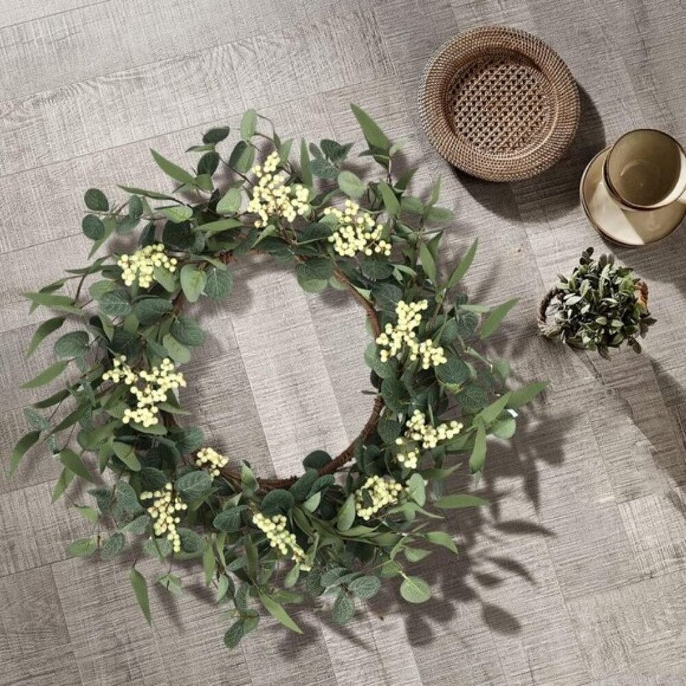 New 20Inch Eucalyptus Wreath for Front Door, Porch & Window or All-Season, Green